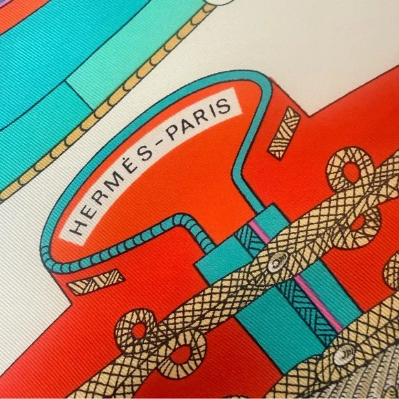Hermes Circus 100% Silk Scarf in Red and Turquoise